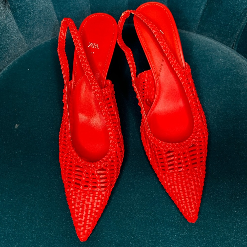 Zara Red Orange Woven Heels